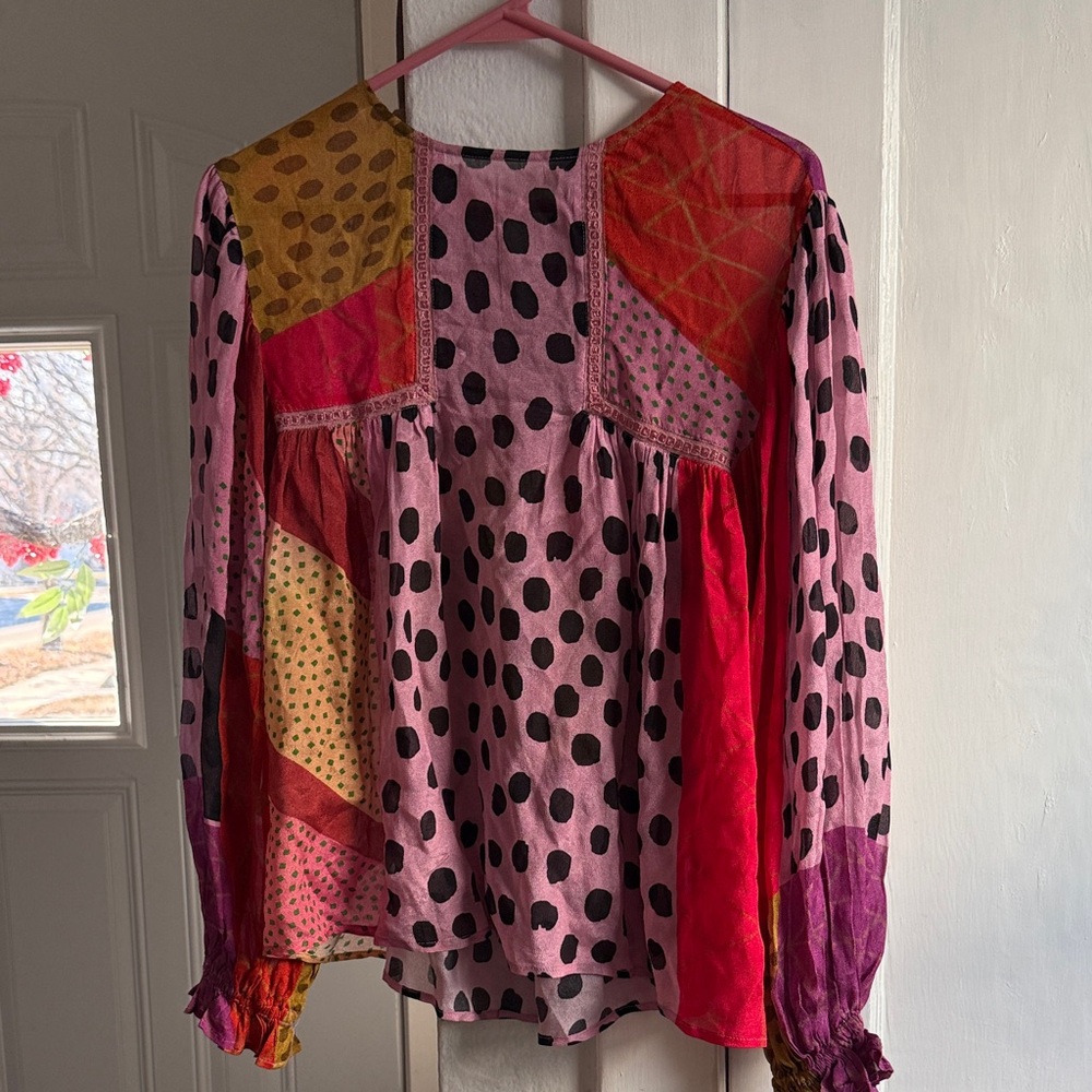 Colorful Patchwork Polka Dot Blouse - image 2